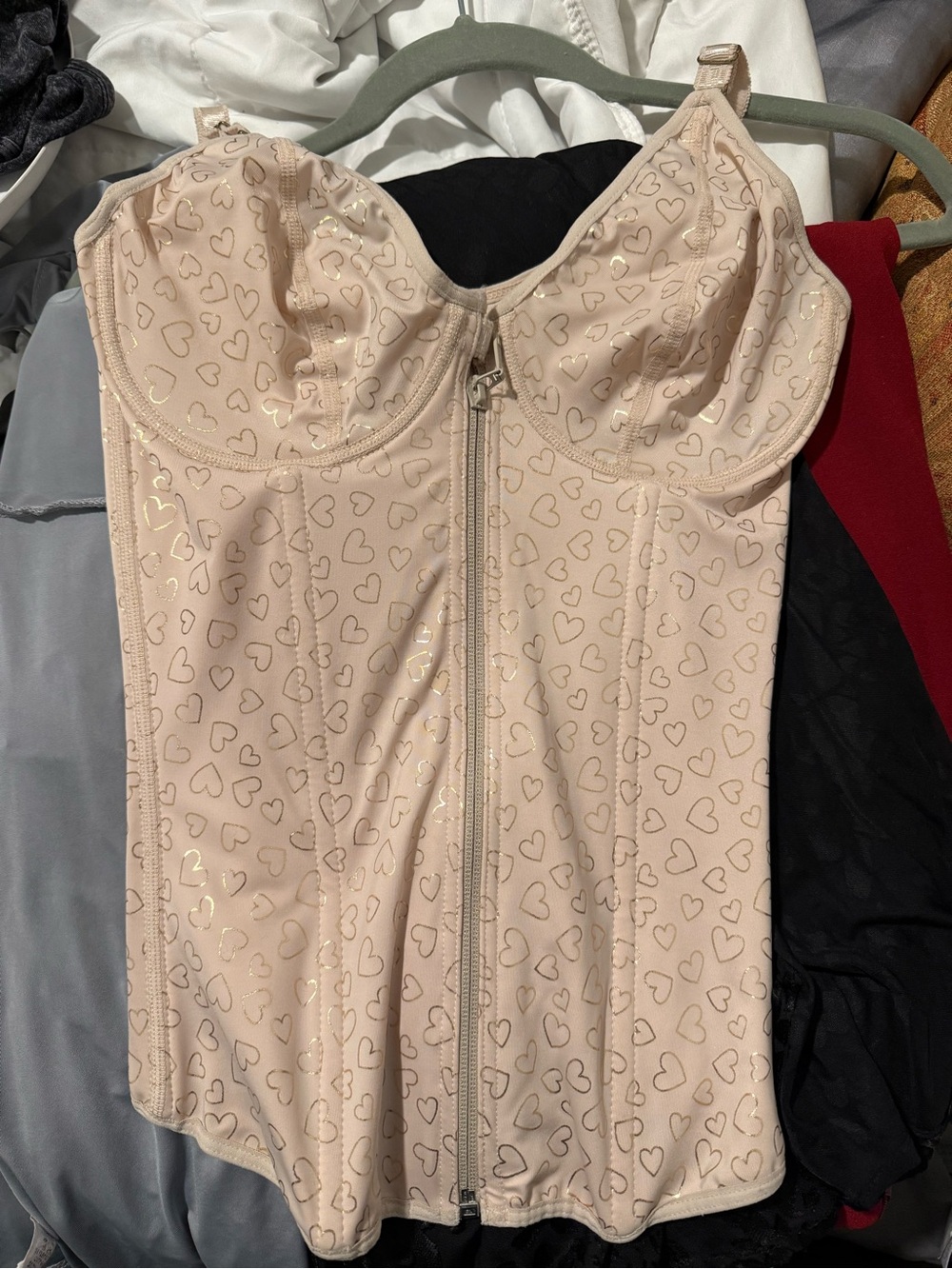 Nude Heart-Print Zip-Front Shapewear Corset Top